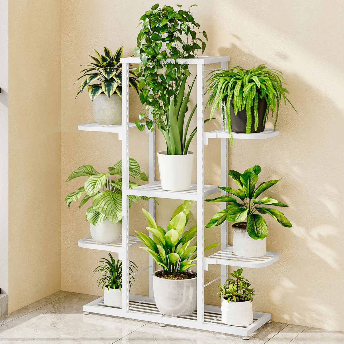 

5 Tier/7 Tier Indoor Metal Flower Shelf, Anti Slip Waterproof Corner Tall Flower Holders For Patio Garden Living Room Bedroom Ba