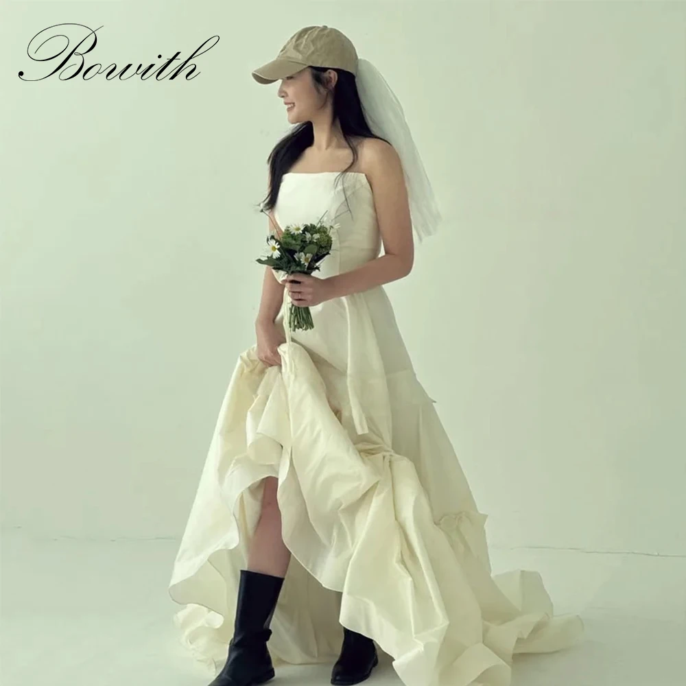

Bowith 2025 New Taffeta Korean Wedding Dresses Strapless Bow Bridal Gown Customized Weeding Snap Dresses with Train