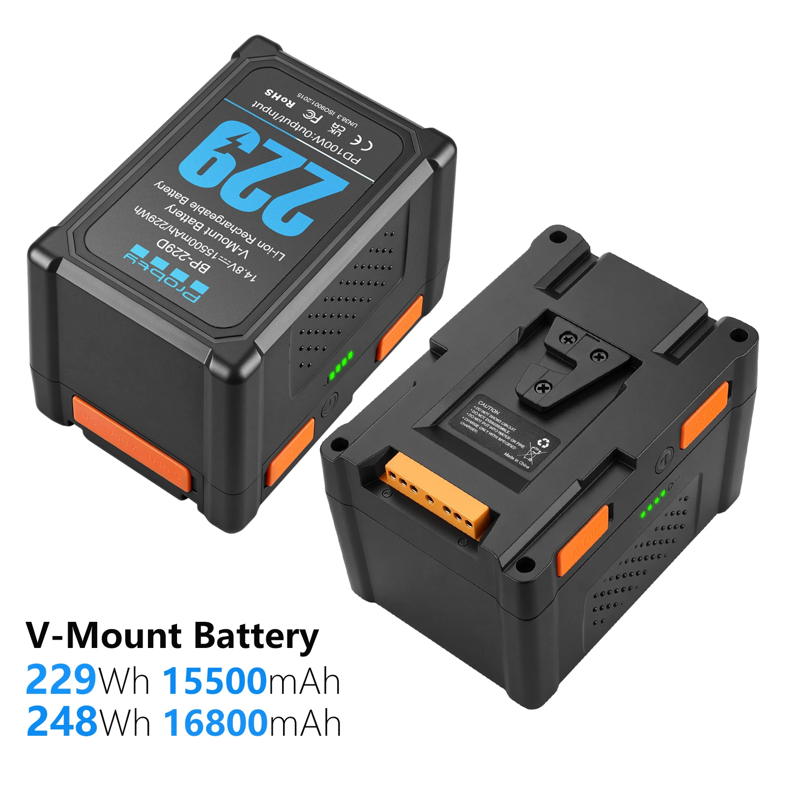 V Mount Battery 229Wh 248Wh PD100W V-Mount Battery PD 3.0 USB-C Fast Charging, for Cameras, Camcorders, Phones, Monitors