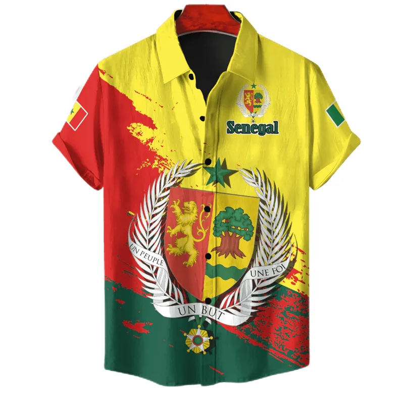 Senegal Flag Map 3D Printed Short Sleeve Shirts For Men Clothes Fashion Hawaiian Male Shirt Africa Lapel Blouse Coat Of Arms Top