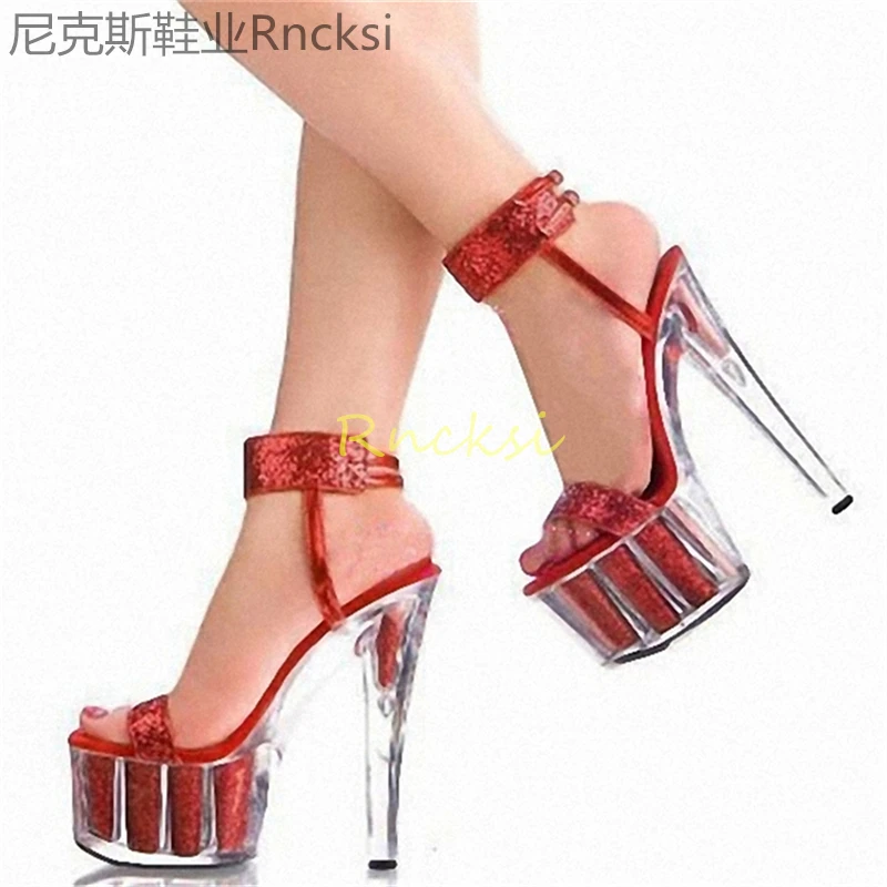 17cm High-heeled shoes sexy transparent bottom waterproof platform Super high-heeled sandals women\'s summer catwalk model shoes