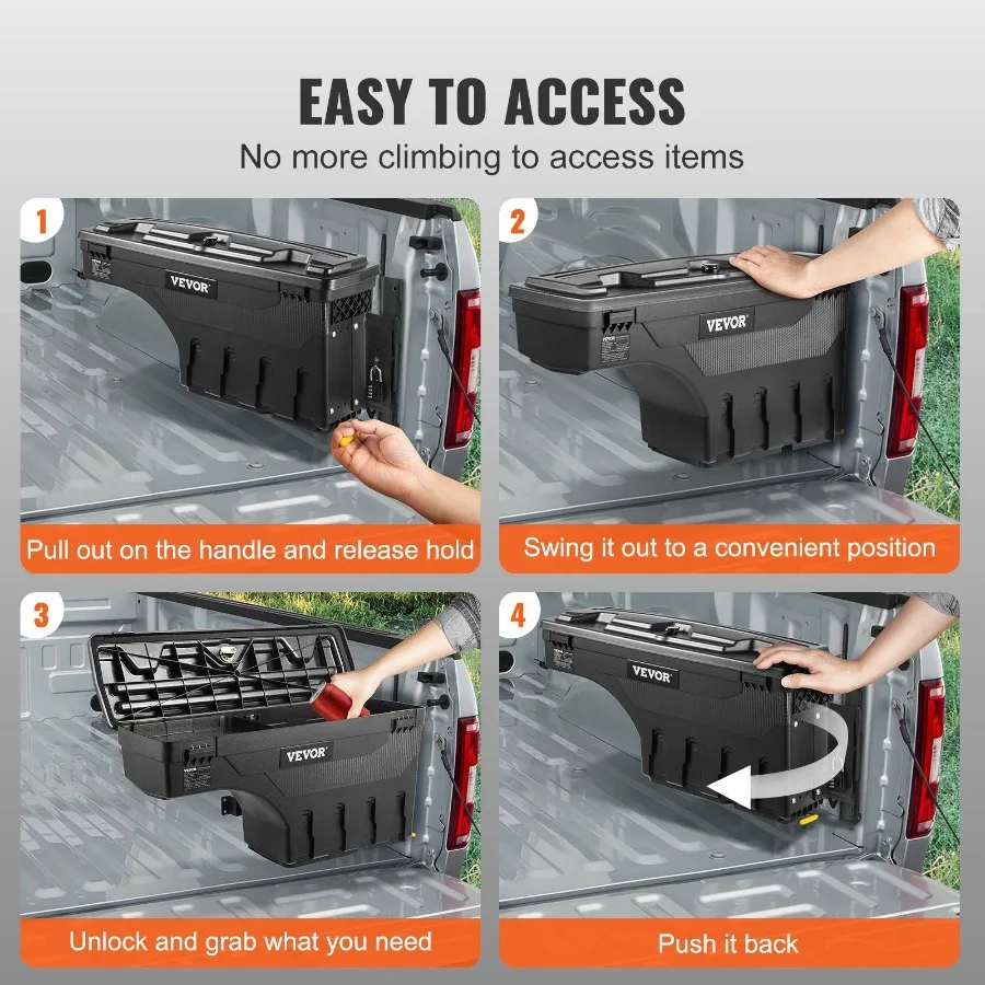Truck Bed Storage Box Lockable Swing Case with Password Padlock 6.6 Gal 25 L ABS Wheel Well Tool Box Waterproof and Durable Co