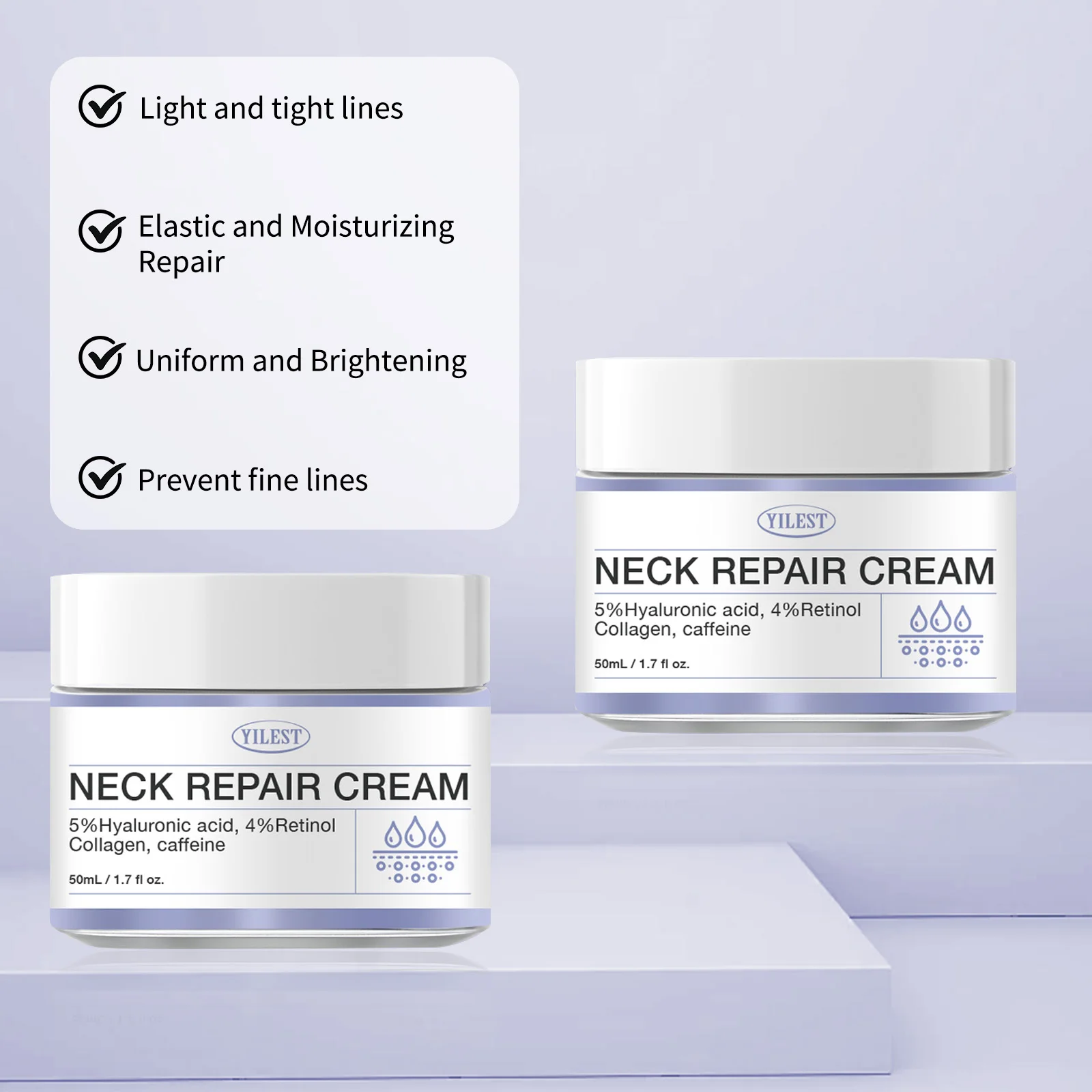 Neck Repair Cream 50ml Anti-Wrinkle Fade Fine Line Firming Brightening Treatment w/Retinol Collagen for Revitalize Skin Radiance
