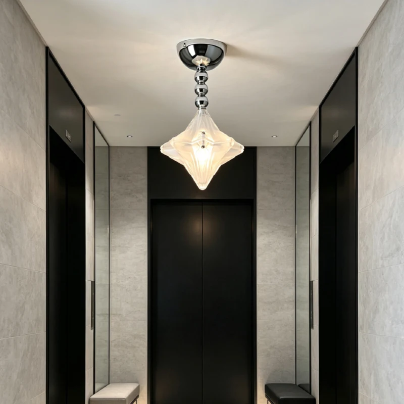 French Star Ceiling Lamp Bedroom Bedside Lamp Light Luxury Design Style Corridor Restaurant Iron Glass Chrome Color E14