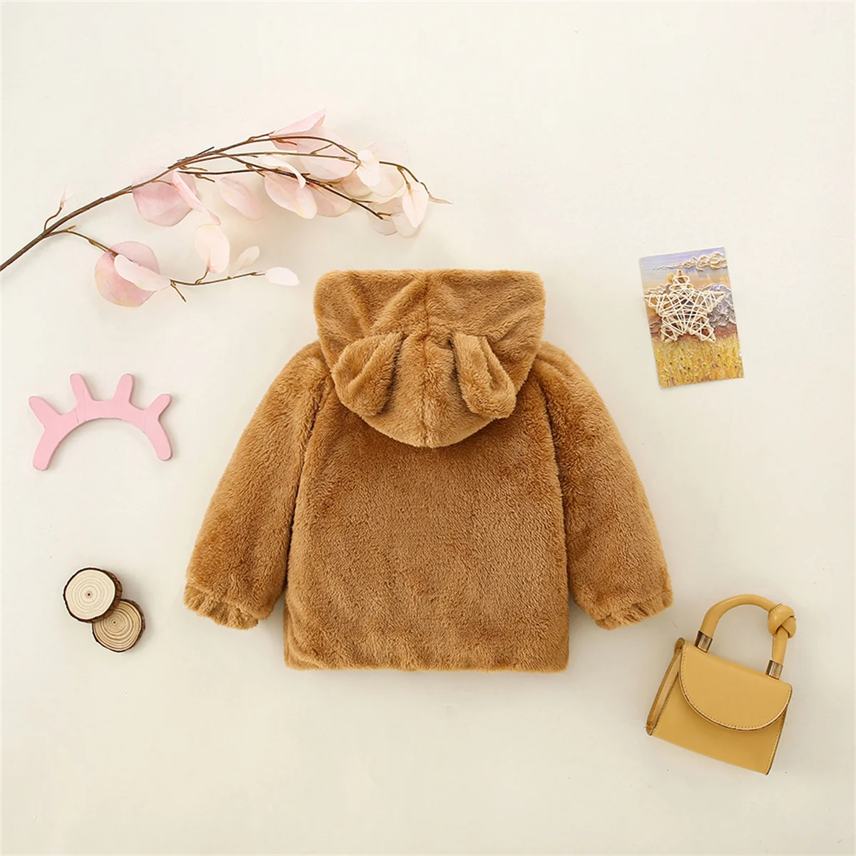 Winter Children\'S European And American Style Warm Coat Baby Fleece Cute Ear Hooded Zipper Shirt Toddler Simple Jacket