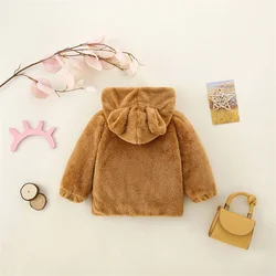 Winter Children'S European And American Style Warm Coat Baby Fleece Cute Ear Hooded Zipper Shirt Toddler Simple Jacket