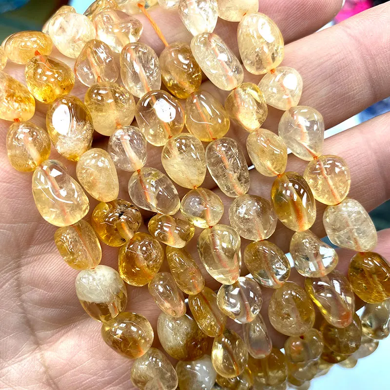 Natural Gemstone Yellow Citrine 8-10mm Irregular Stone Beads Crystal Charms Diy Women Bracelet Necklace for Jewelry Making 15\'\'