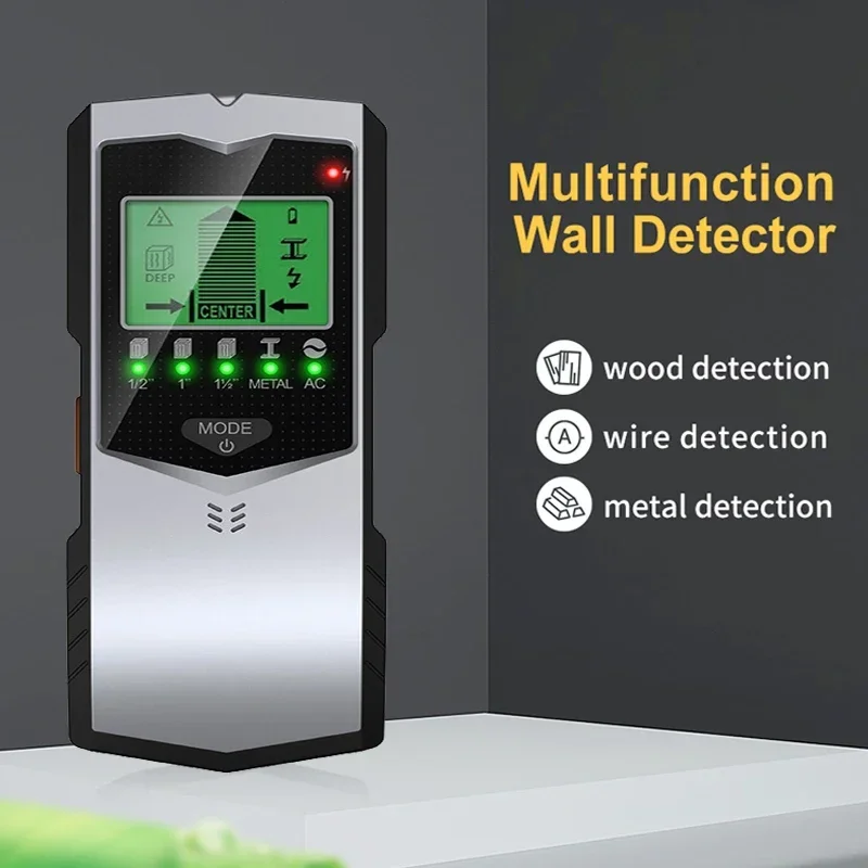 SH401 5 In 1 Metal Detectors Find Metal Wood Studs AC Cable Wires Depth Tracker Wall Scanner Stud Green Backlit LCD HD Display