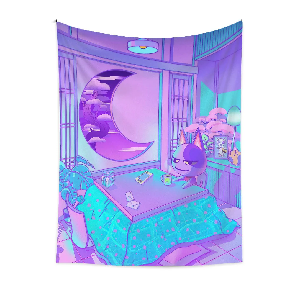 Purple landscape city building tapestry anime character wall hanging cloth bedside carpet room decoration tapestry