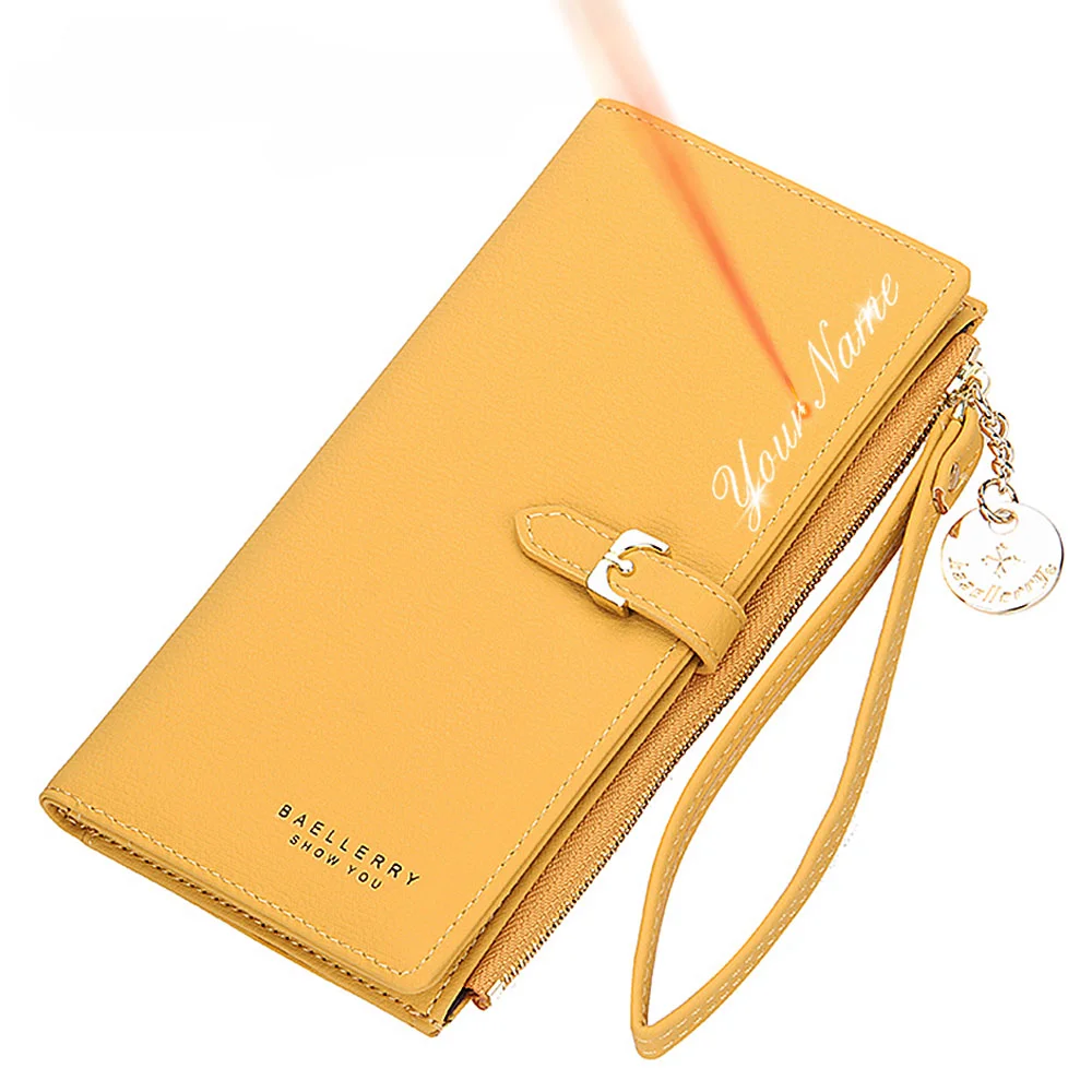 

2020 Women Wallets Free Name Engraving Fashion Long Top Quality Slim Female Purse Card Holder Yellow Brand Wallet For Women