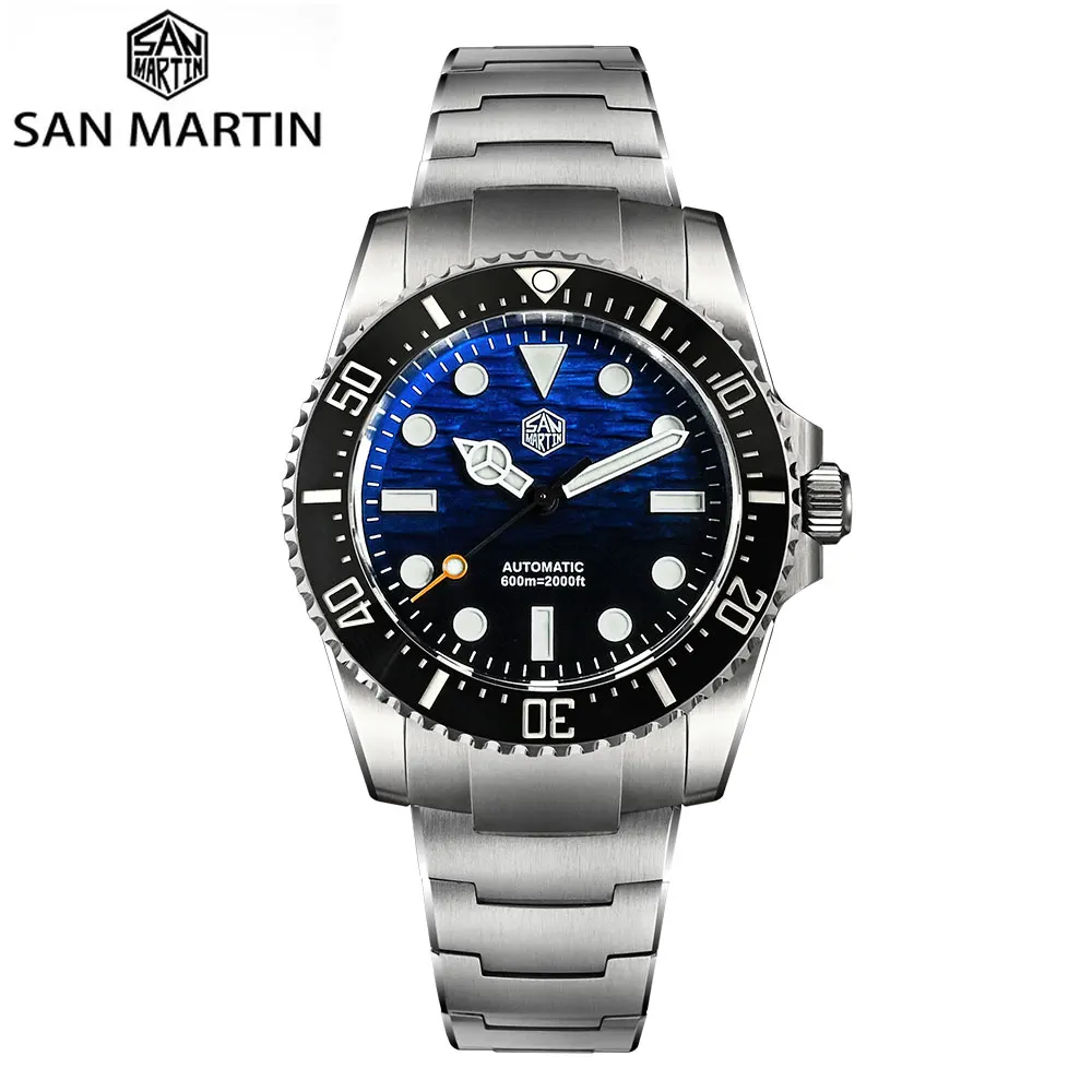 San Martin 42mm Miyota 90S5 Dive Watch Gradient Wave Pattern Dial Helium Escape Valve Lume 20ATM OTF Adjust Bracelet SN0126GL