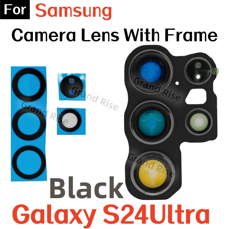 Lente de vidro da câmera traseira para samsung galaxy s24fe s24ultra lente de vidro da câmera traseira com quadro com adesivo adesivo substituição par