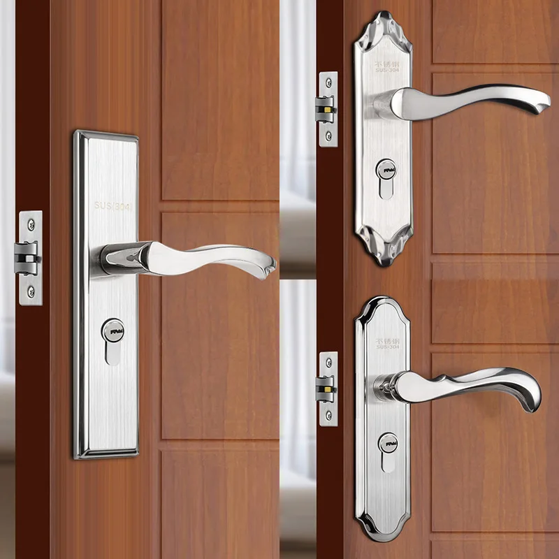 

304 Stainless Steel Single Tongue Door Lock Mute Bedroom Door Wooden Door Handle Lock Hardware Fittings