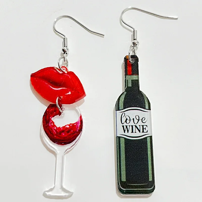 New Valentine\'s Day Earrings Acrylic Funny Lips Cherry Red Wine Bottle High Heel Shoes Earrings Swimwear Lipstick Earrings Gift