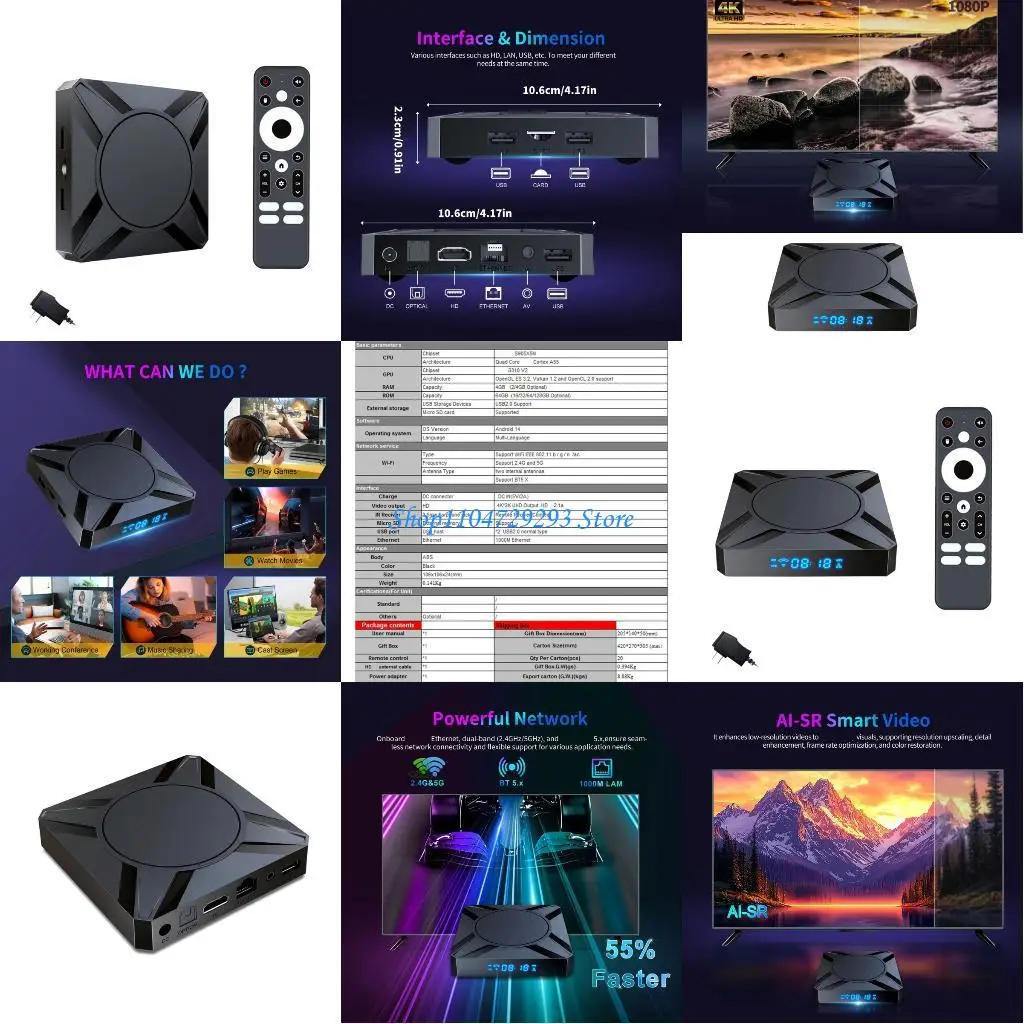 Y2GD HDTV Box 2.4G Wifi Lettore multimediale compatibile con telecomando S905X5M Set top box rete Streaming