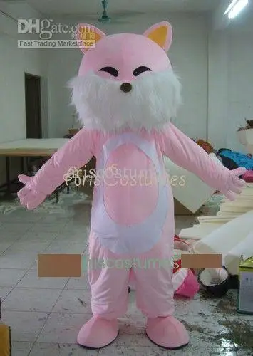 Mascote de raposa rosa para adulto, desenhos animados extravagantes, luxuoso, vestido extravagante, lindo, novo, halloween, natal