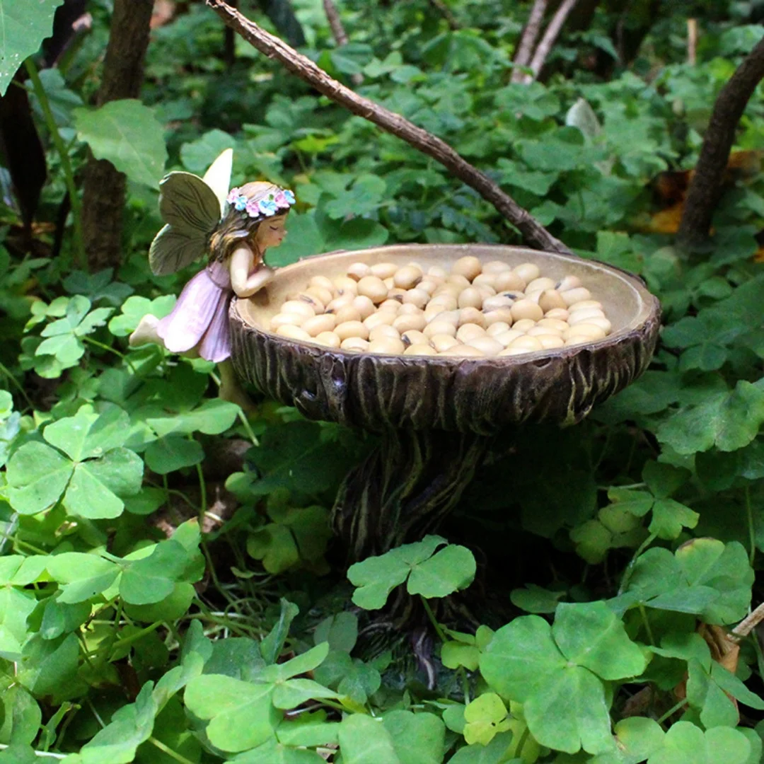 

Cute Fairy Flower Bird Feeder Resin Outdoor Garden Decorative Statue Fairytale Bird Feeder Courtyard Decoration Home Ornaments C