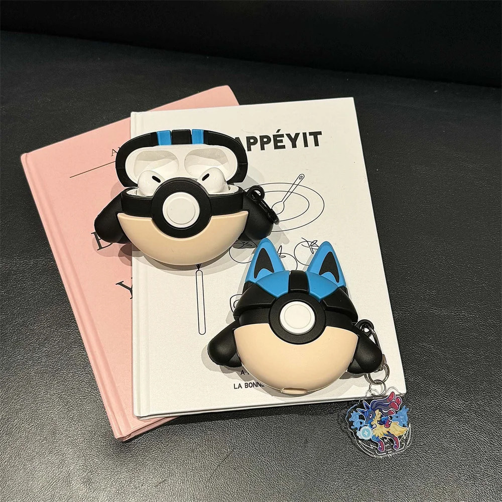 

3D Pokemons Lucario Riolu Earphone Case for Apple AirPods 1 2 3 4 Pro Pro 2nd Pro2 POKEMONS Ball silicone Bluetooth Cover