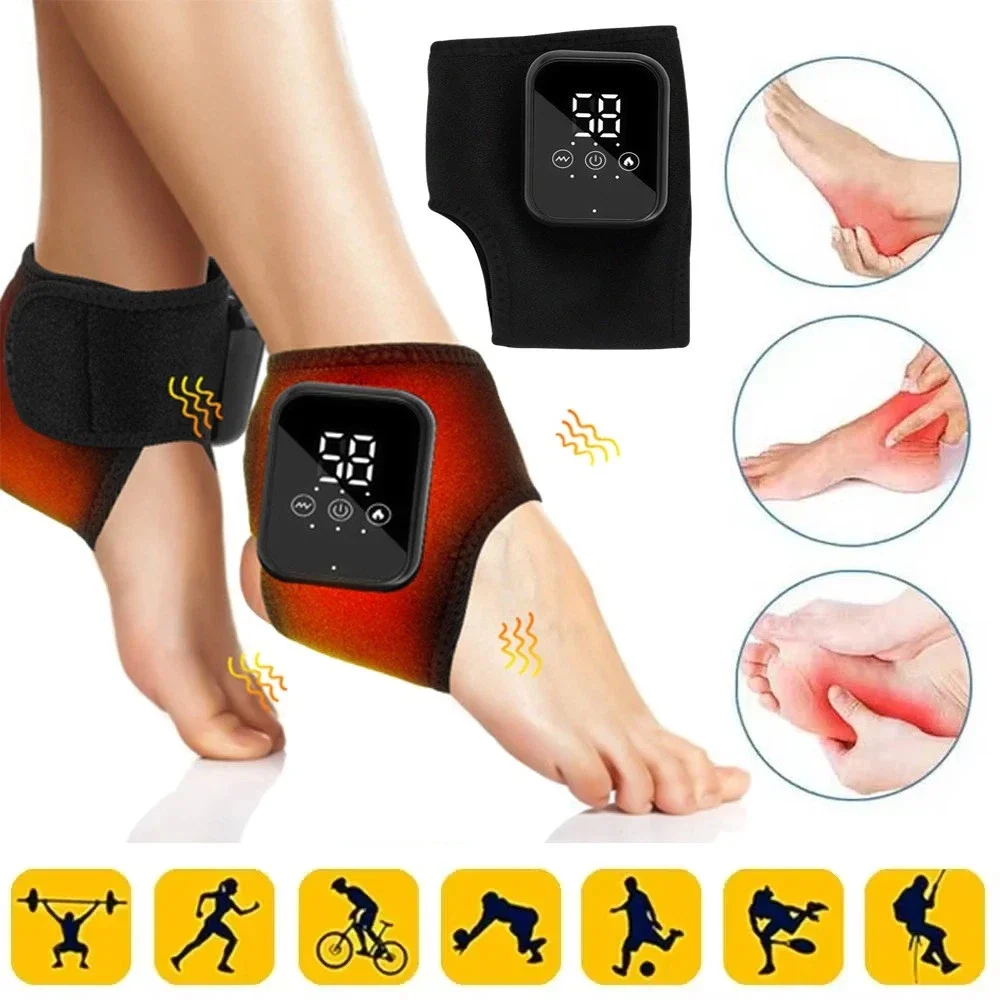 Masajeador de pies eléctrico, masajeador de tobillo con vibración, relajación, compresa caliente, tobillera, soporte para esguince de articulación, protección del tobillo