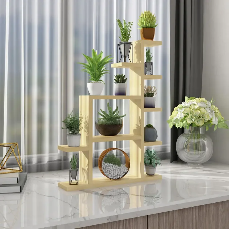 Solid Wood Mini Plant Stand Carbonized Anti-corrosion Indoor Flower Shelf Compact Office Plant Display Decorative Wood Rack