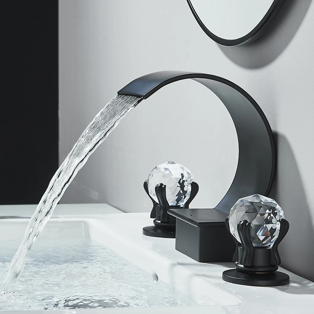 

Waterfall Chrome Basin Faucet Dual Dual Handle Widespread Bathroom Sink Mixer Tap Deck Mount Golden Bath Shower Mixer Tub Faucet