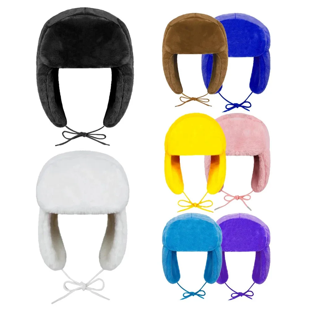 Solid Color Tie Bomber Hat Fashion Dopamine Aesthetic Warm Ear Protection Hat Autumn Winter Street Casual Warm Windproof Caps