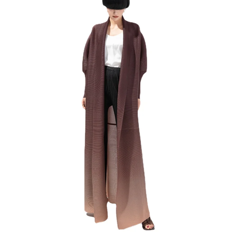 Imagem -06 - Miyake-vestido de Cardigã Plissado Feminino Gola Virada para Baixo Peito Duplo Botão Manga Comprida Roupas de Grife Originais da Abaya Novo 2024