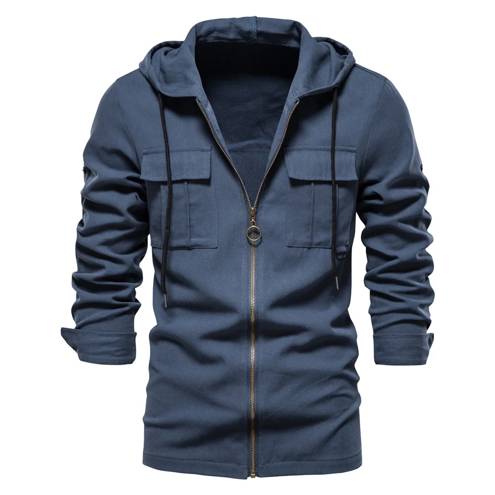 2024 New Spring Men's Hoodies Cotton Long Sleeve Zipper Streetwear Jacket Solid Slim Fit Hooded Coat