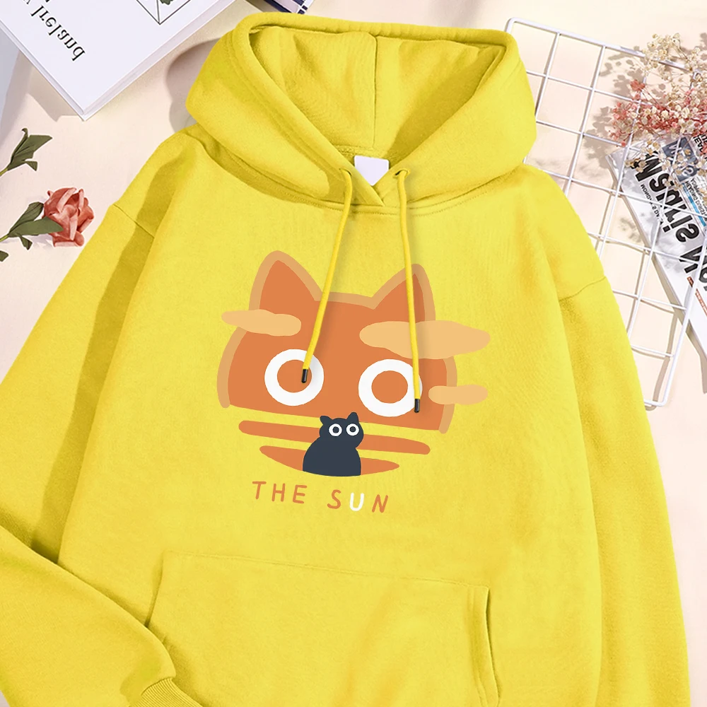 The Sun Orange Cat Fun Hoodies Men Women Japanese Harajuku Streetwear Fashion Loose Oversize Hoody Fleece Pullover Couple Hoodie