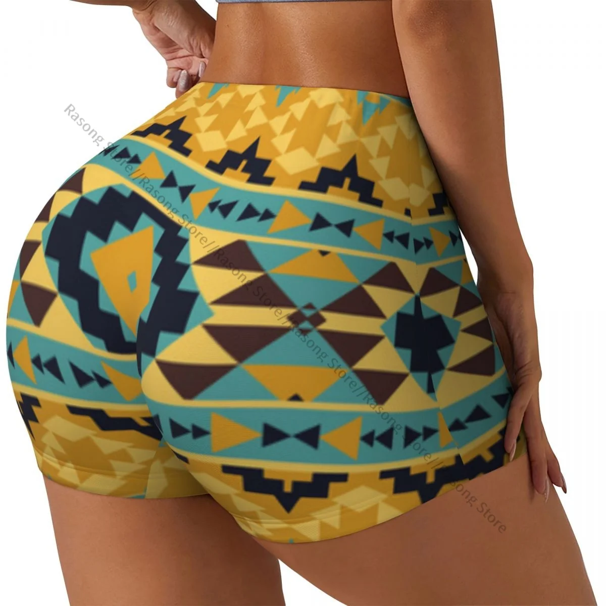 

Женские шорты для йоги с абстрактным этническим геометрическим узором, скребок, подтяжка ягодиц, комфортный фитнес-зал
