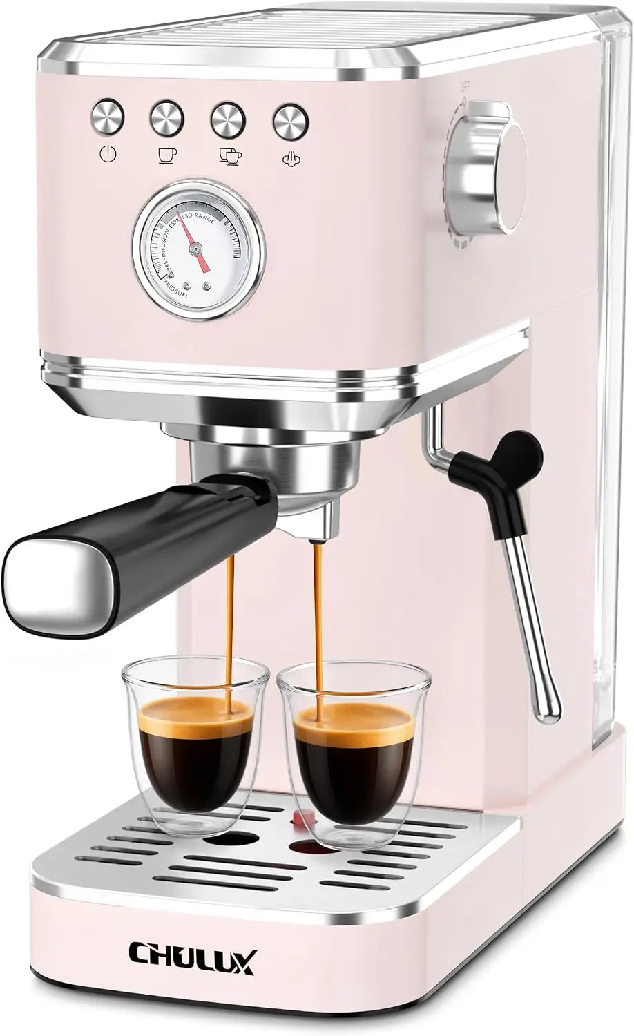 ^For Slim Espresso Machine with Milk Frother for Home Cappuccino, Pink | Precise Pressure Gauge, Food-Grade Materials, 20 Bar