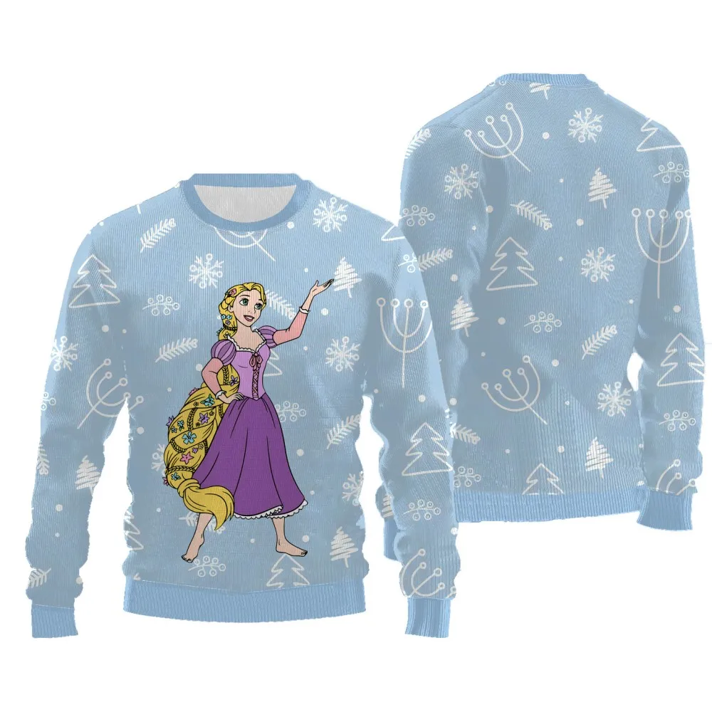 2024 New Style Casual Comfortable Christmas Sweater Disney Princess Pattern Printed Round Neck Long Sleeves Pullover for Women