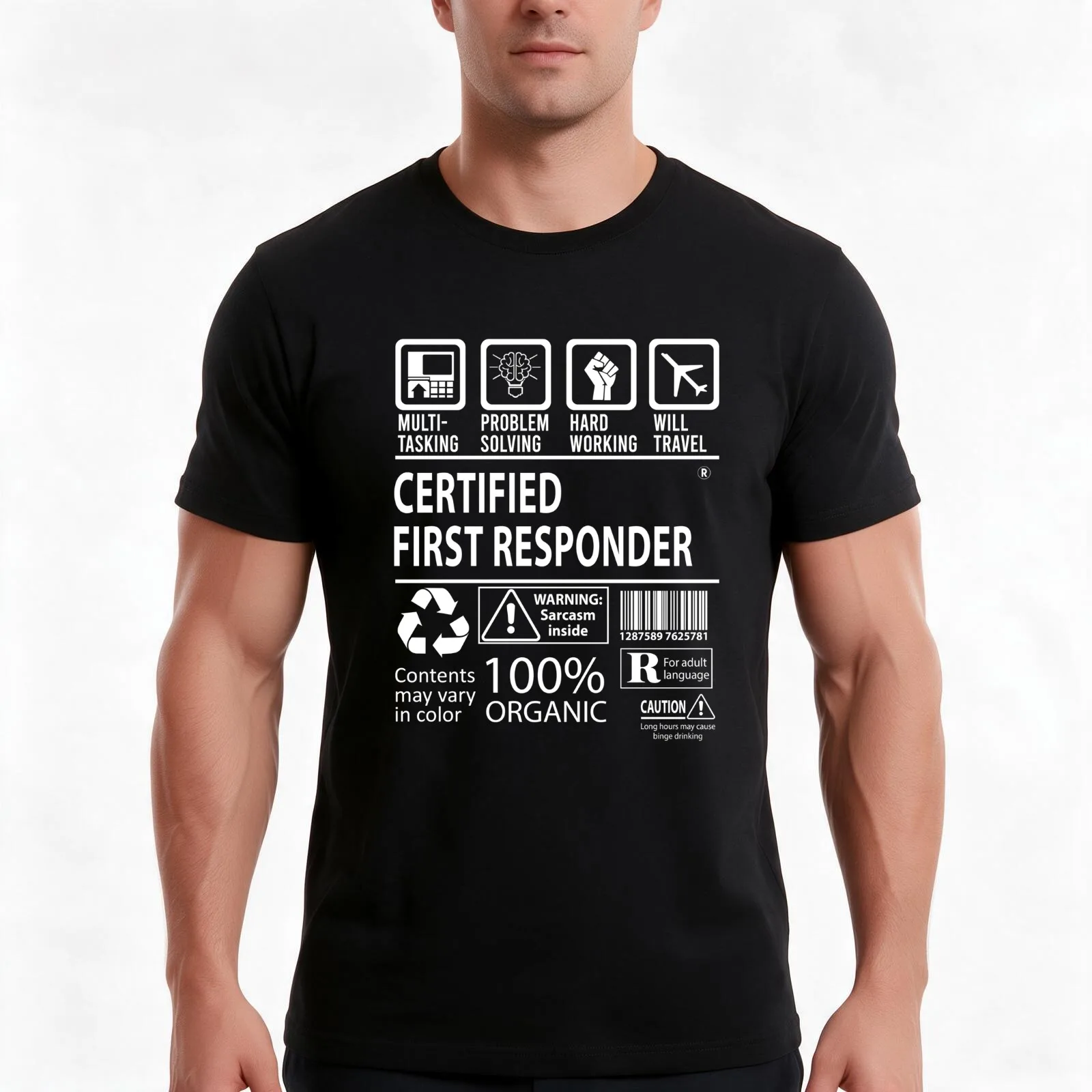 Certified First Responder T-Shirt, Summer Casual Cotton Tee, Oversized Streetwear Tops, Vintage Graphic Print, Unisex Men Women