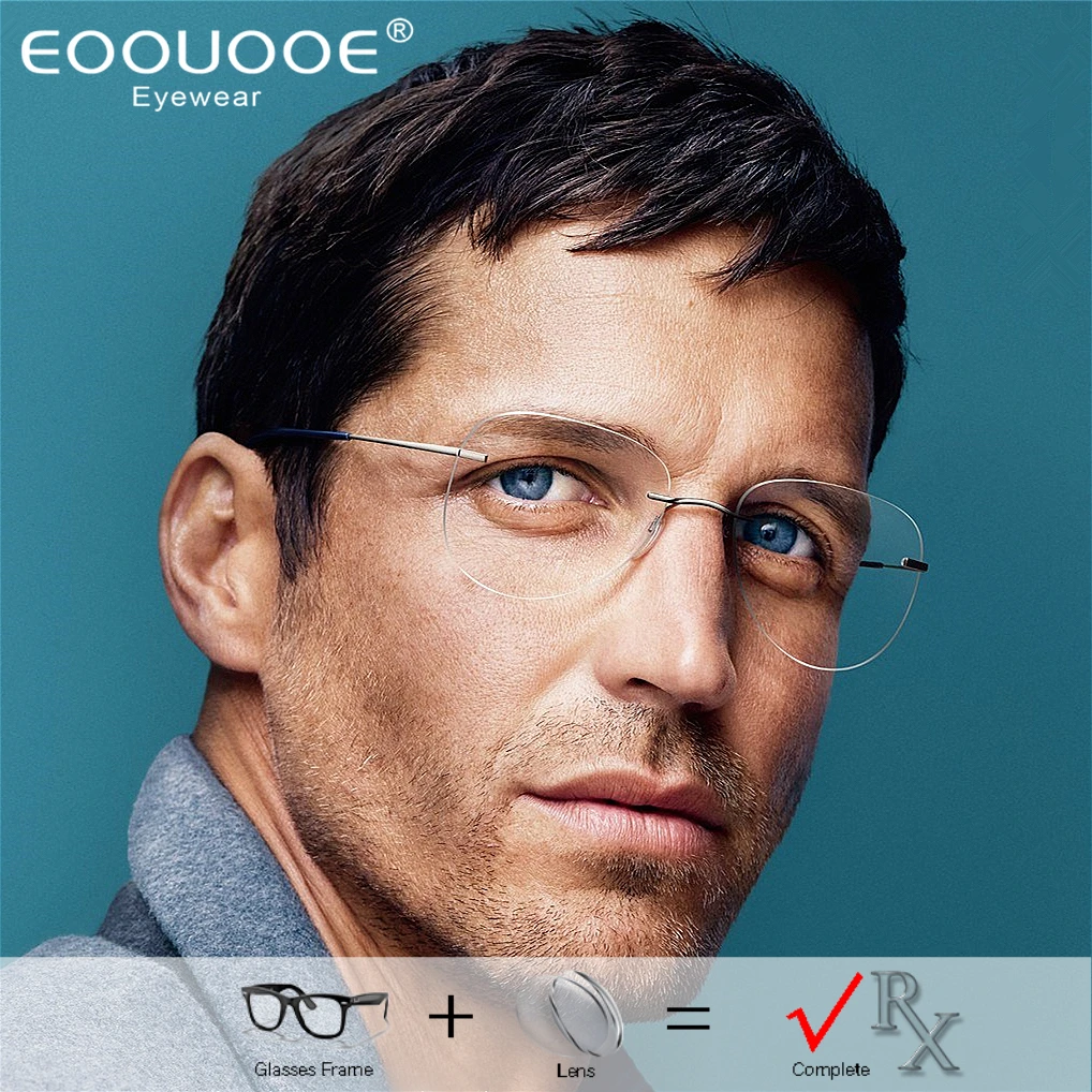 

Aviator Glasses Men's Optical Rimless Glasses Prescription Anti Blue Light Myopia Multifocal Lens Reading Glasses Ultra light