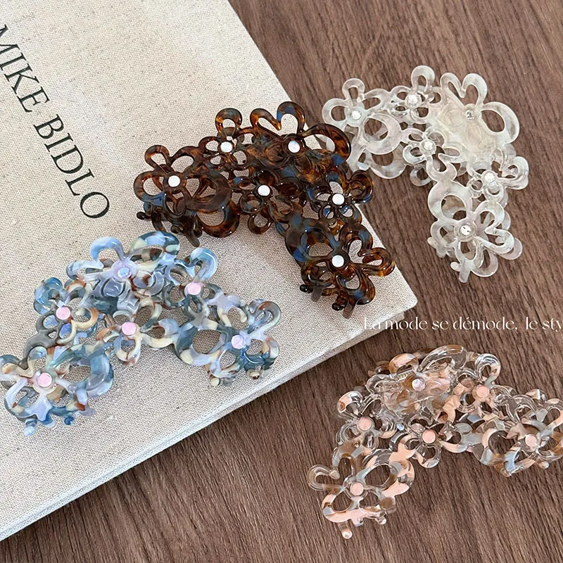 Hollow Small Flowers Hairpin Acetate Material Shark Clip Lightweight Medium Flower Cutout Rhinestone Hair Claws Hair Accessories