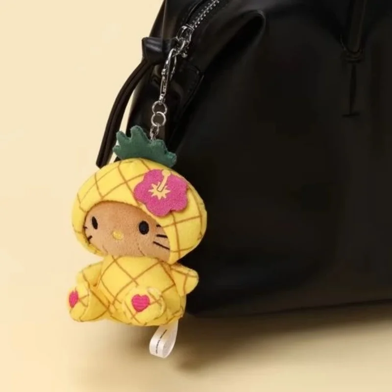 Sanrio Fruit Series Lovely Hello Kitty Plush Keychain Kawaii Black Skinned Pineapple Kitty cat Backpack Pendant car Keyring gift