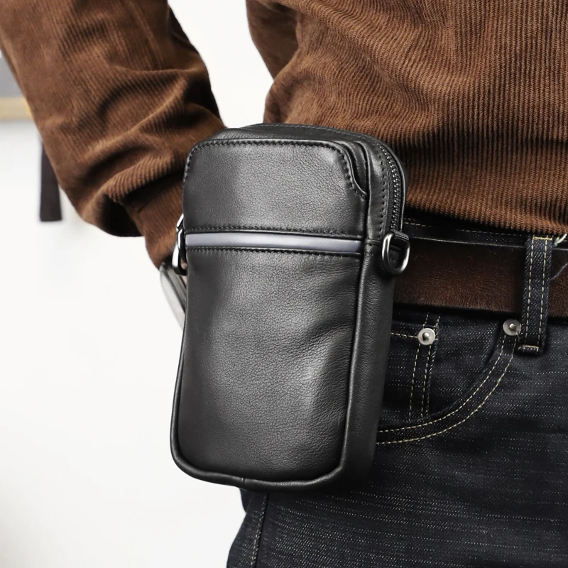 

Genuine Leather Men's Shoulder Bag Casual CrossbodyBag Natural Cowhide Vertical Men Bag Trend Organizer Bag