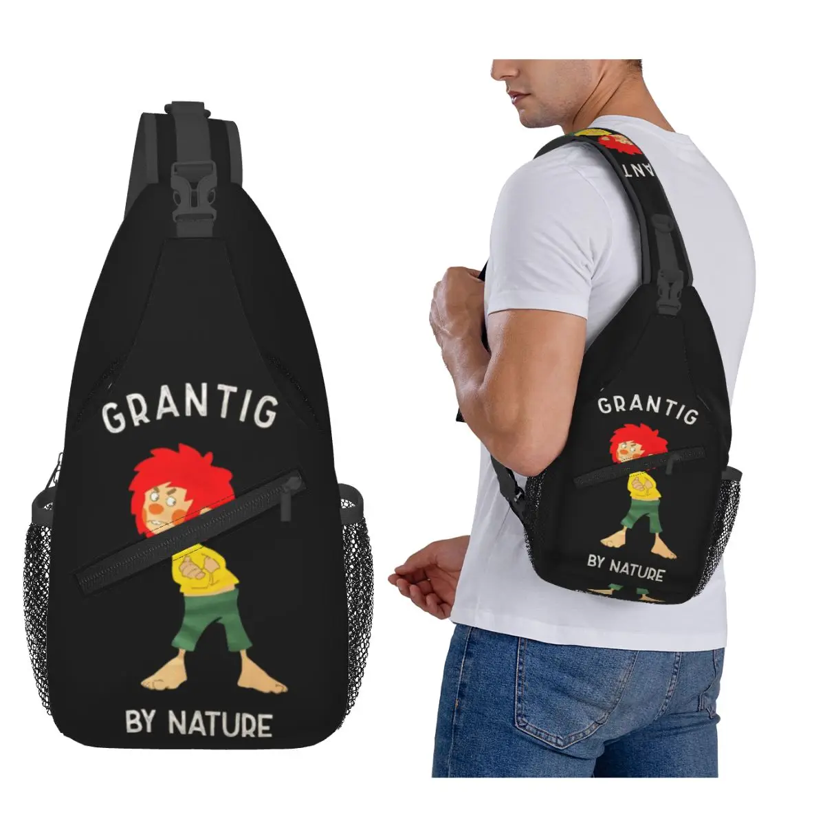 

Pumuckl Grantig By Nature Chest Bag Men Sling Crossbody Backpack Chest Bag Travel Hiking Daypack Shoulder Bag