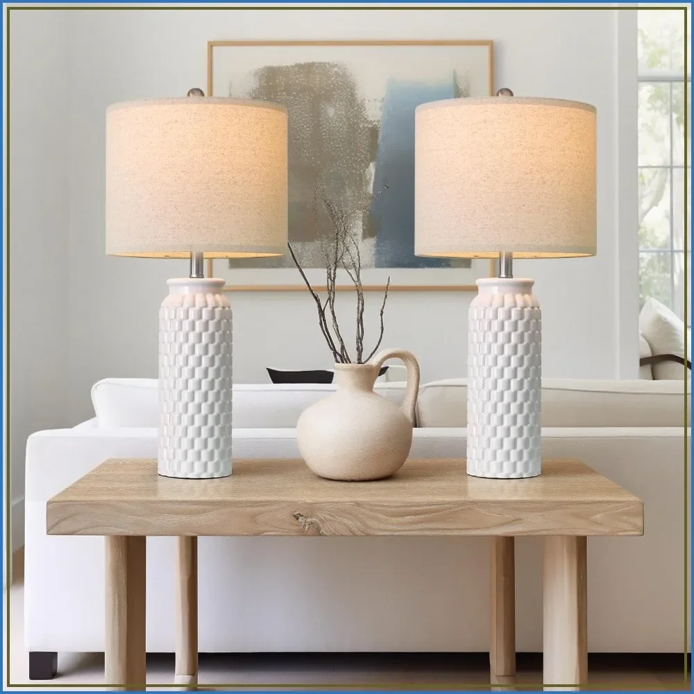27" Ceramic Table Lamp Set of 2 - Modern Farmhouse & Boho, Bedside Nightstand Lamps for Bedroom, Living Room, Desk
