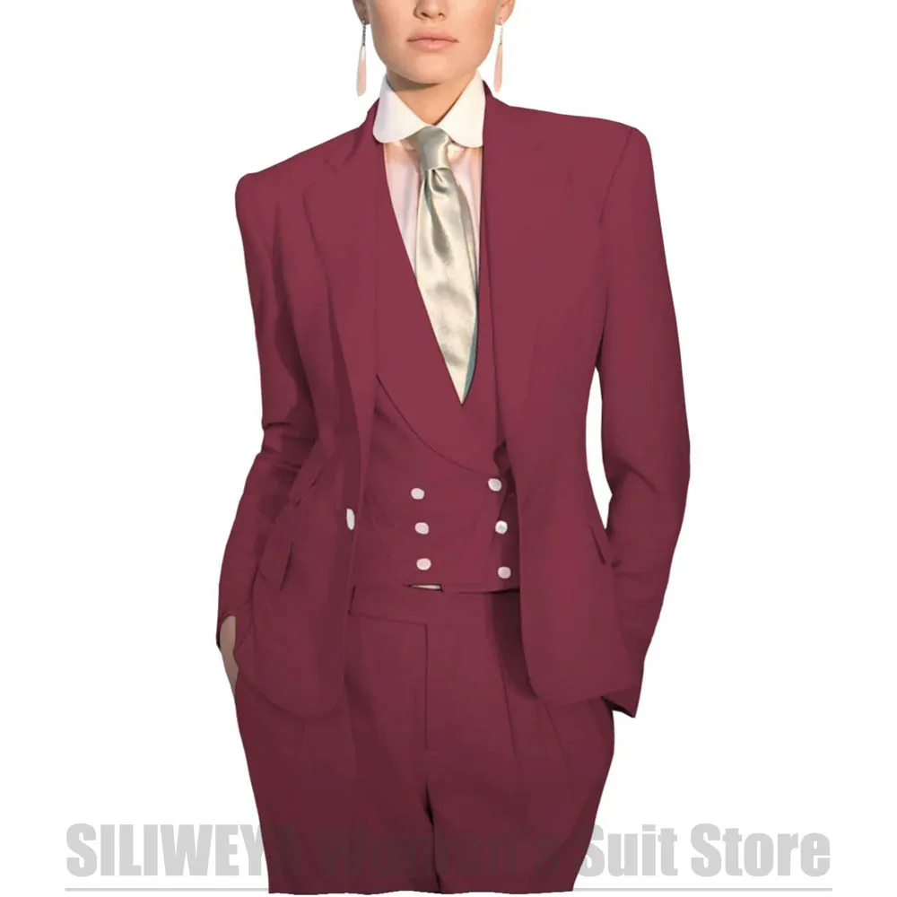 Traje de tres piezas para mujer, chaqueta Formal de oficina, chaleco, pantalones, conjunto elegante de un solo botón, trajes informales para fiesta de boda de Color sólido