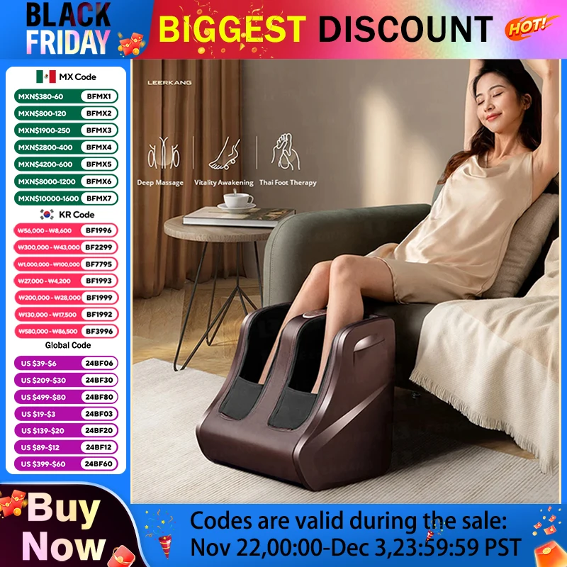 Electric Foot Calf Massager Machine Air Compression Rolling Heat Vibrate Kneading Leg Relaxing Massager Fits For Euro Size 47