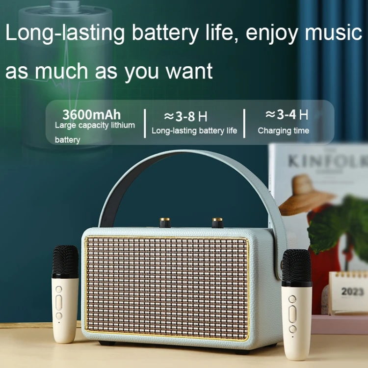 Beautiful Leather Texture Portable Wooden Home Karaoke Wireless Speaker with Dual-microphone