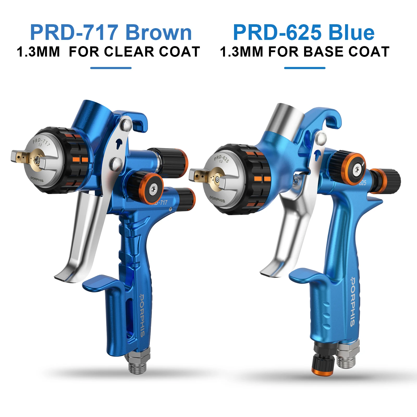 PORPHIS PRD-717 PRD-625 No Cup Dual Paint Gun Set MP VS Automotive Spray Gun for Car Clear Basecoat Refinish Auto Repair Tool