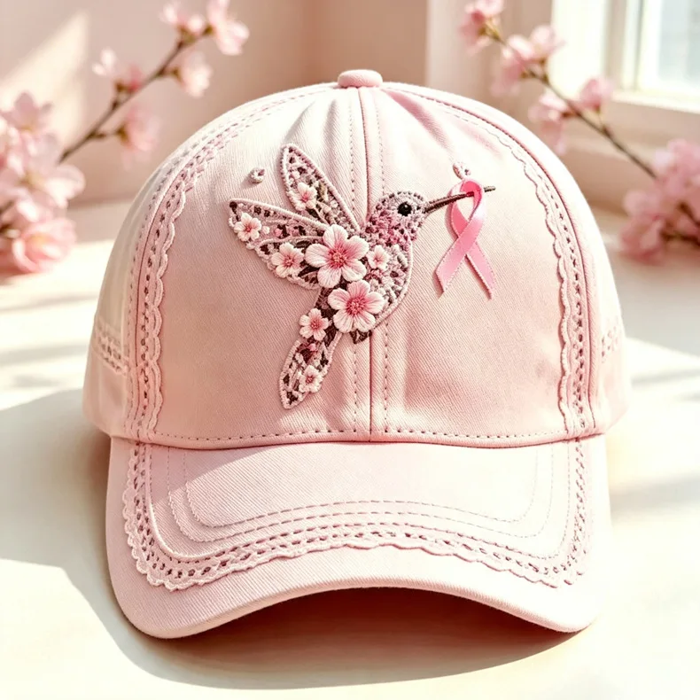 Pink Ribbon Printed Baseball Cap, Breathable Korean Style Sweet Pink Trucker Hat for Women, Casual Versatile Sun Hat 2