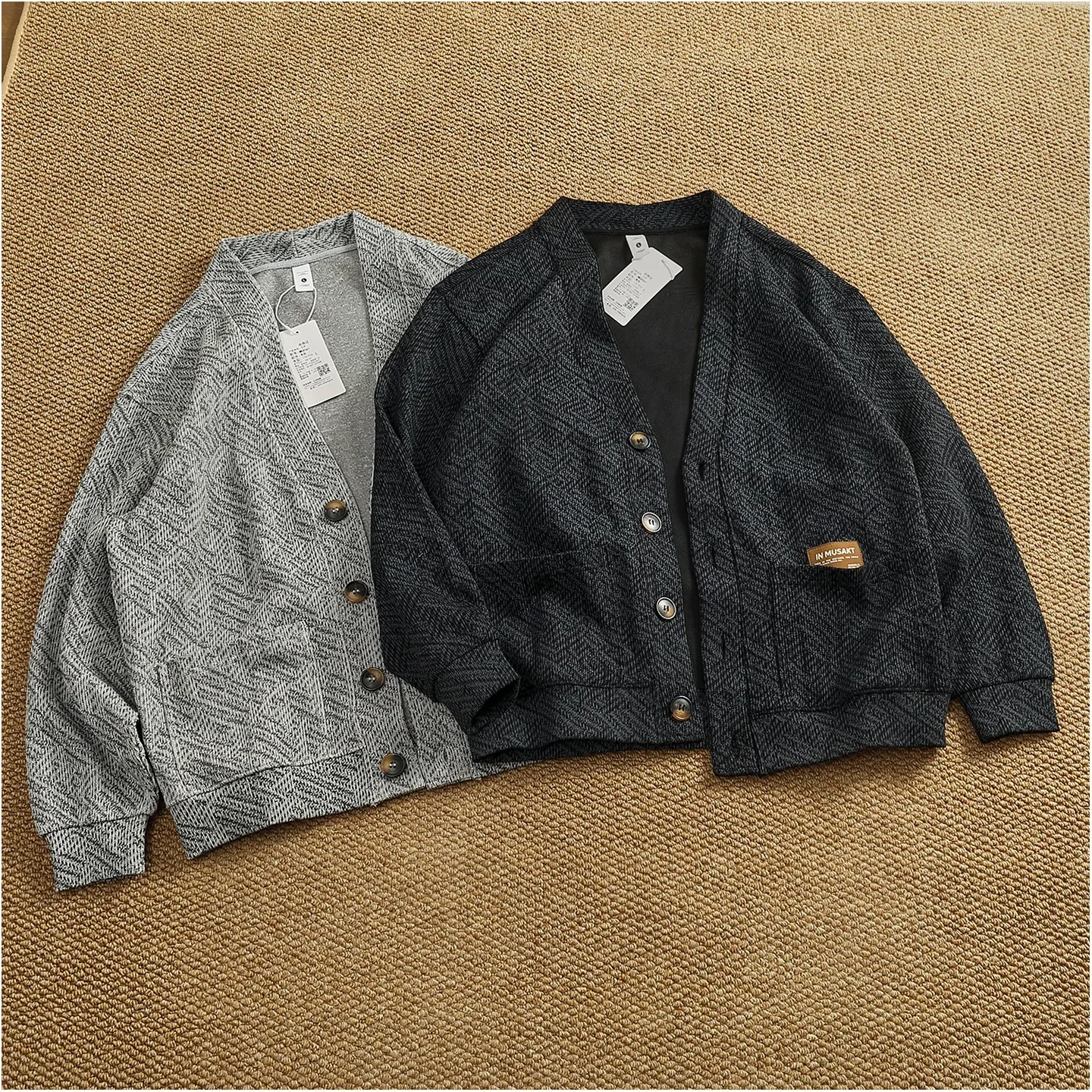 Collarless cardigan sweatshirt men's heavyweight thick autumn and winter casual sweater jacket view 3