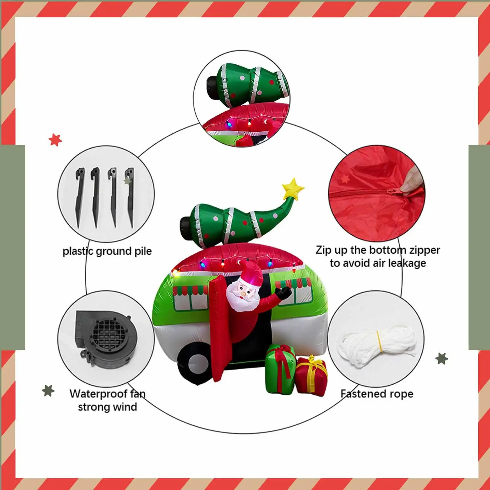

Christmas Santa Claus LED Inflatable Festive Holiday Ornament for Yard Lawn Decorations Home Celebration