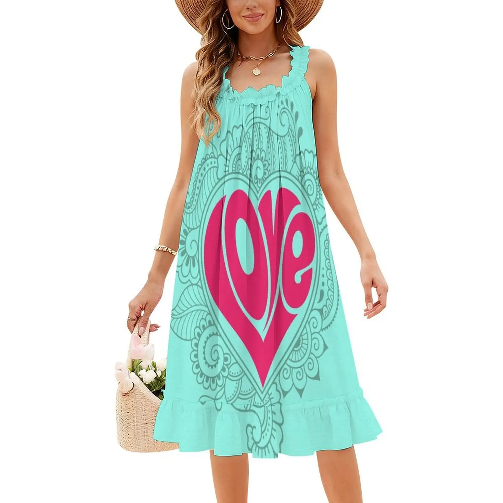 فستان Love Valentine Green على شكل قلب فستان أنيق للحفلات الصيفية للنساء فستان كلاسيكي على شكل قلب برمز عيد الحب #4