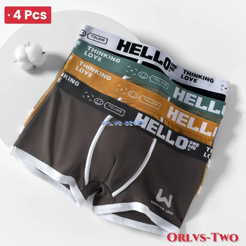 4 pçs 2024 roupa interior masculina de algodão carta cintura confortável respirável macio boxer moda casual esportes shorts
