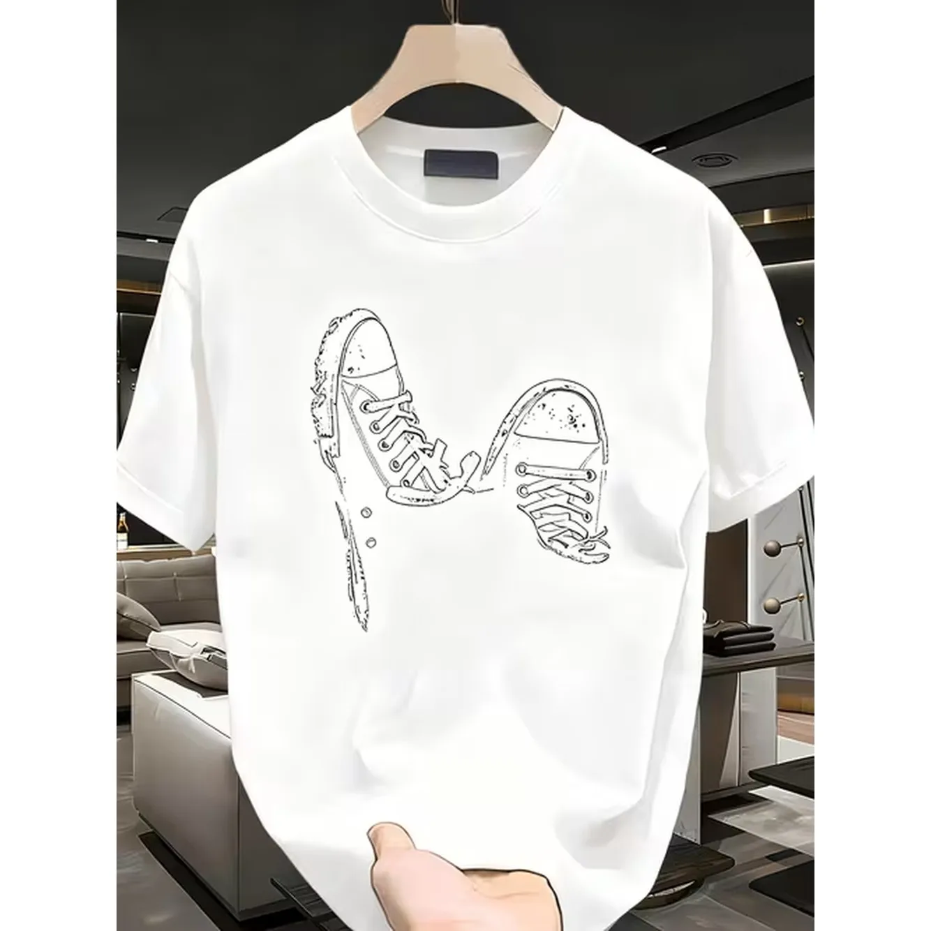 Men 100 Cotton Sneaker Print T Shirt Casual Short Sleeve Round Neck Tee With Sneaker Graphics Breathable Durable Fabric Regular Fit For Year Round Wear Machine Washable Versatile Casual Attire For Men