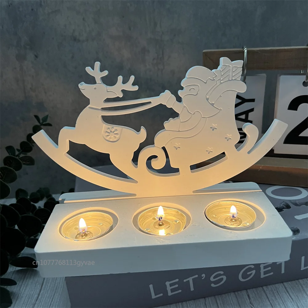 Santa Claus Pull Christmas Sled Plugin Decoration Candle Holder Silicone Mould DIY Pouring Cement Concrete Gypsum Silicone Mold